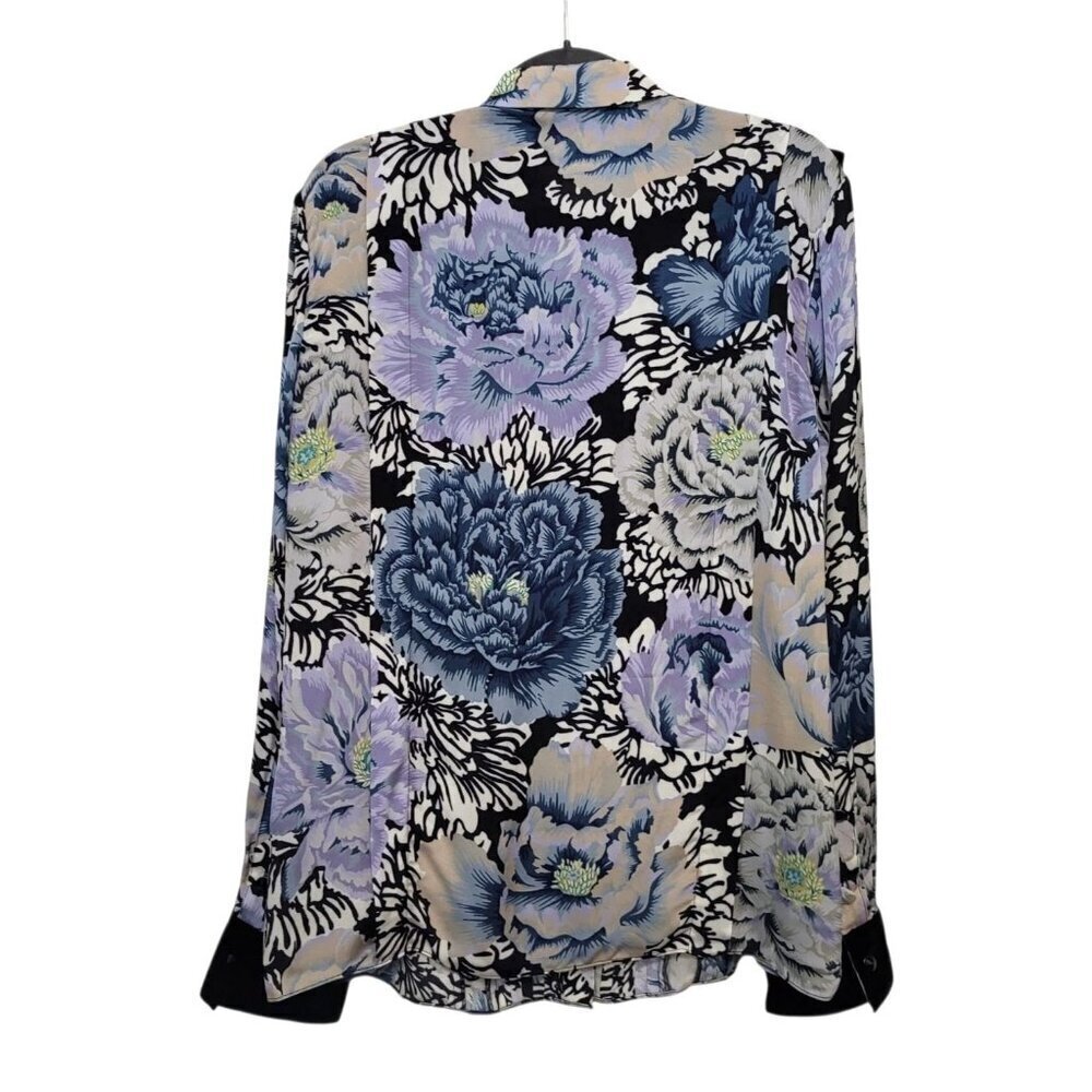 Coach Kaffe Fassett Floral Ruffle Blouse Pleated Bib Button Front Top - Picture 9 of 15